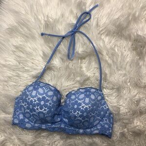 Victoria’s Secret blue lace halter bikini top 32B